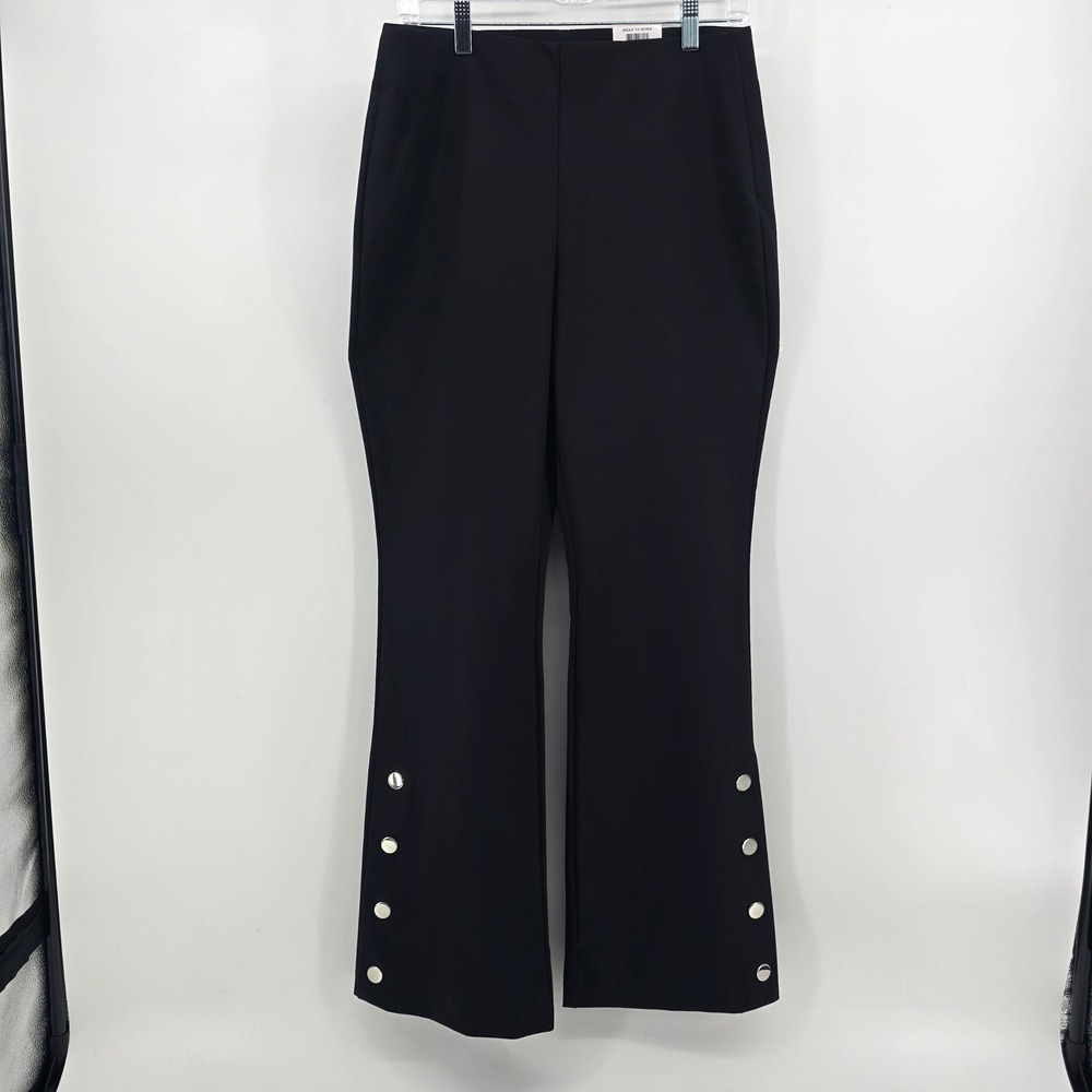 INC International Concepts Womens Boot Leg Pants Deep Black Snap Hem 10 NWT